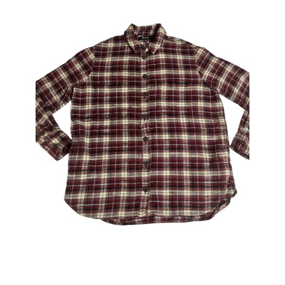 Madewell Flannel in Mahaska Burgundy Plaid Womens Button Up Shirt Pockets Small - Picture 2 of 16